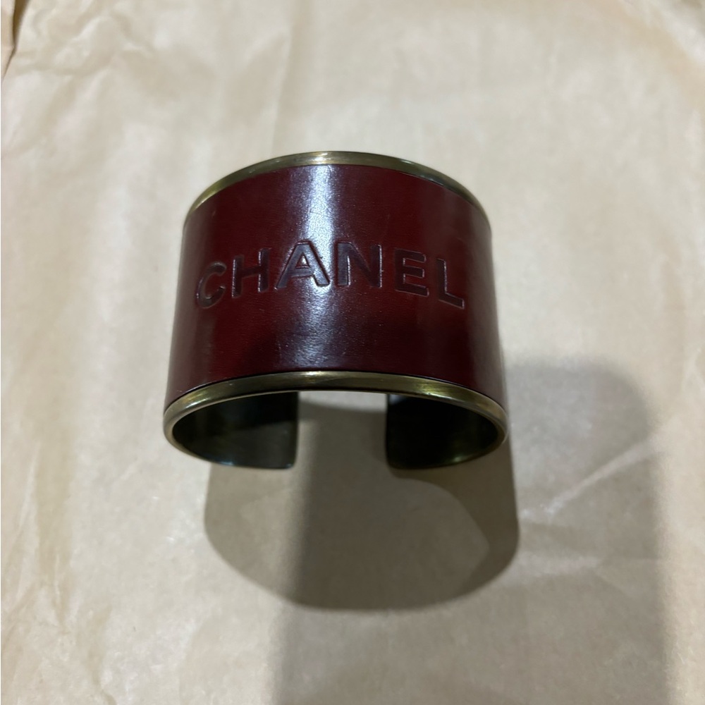CHANEL Burgundy Cuff Bracelet